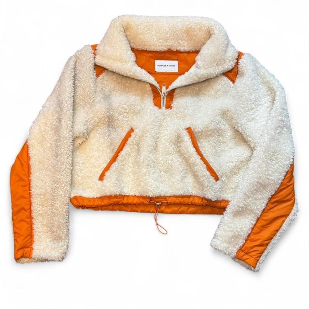 NEW The Kooples x SPORT Collab Active Teddy Crop 3/4 Zip Fleece Jacket — L/XL